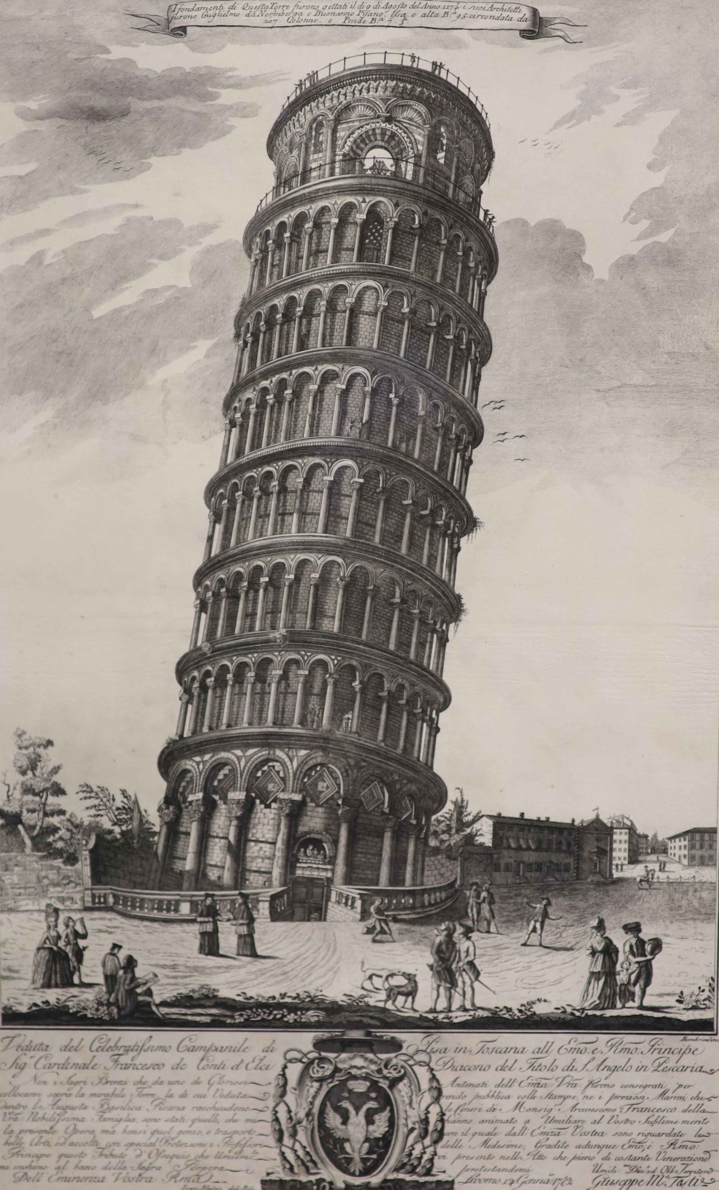 Ferdinando Fambrini , Veduta del Celebratissimo Campanile di Pisa, c.1780, engraving, 66.5 x 43cm